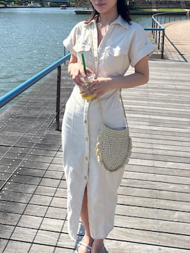 「CORNERS（コーナーズ）のアイテム（ショルダーバッグ）」を使った、あかねさん（レディース・164cm）の夏コーディネート