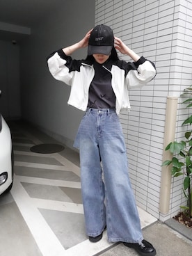 「キャップ女子」｜「アイテム（ブルゾン）」を使った、あかねさん（レディース・164cm）の春コーディネート