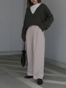 「巾着バッグ」｜「アイテム（音楽/本・雑誌）」を使った、あかねさん（レディース・164cm）の秋コーディネート