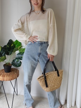 「CORNERS（コーナーズ）のメッシュニットショートトップス（ニット/セーター、ベージュ系）」を使った、あかねさん（レディース・165cm）の春コーディネート