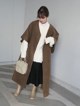 「ガウンコート」｜「アイテム（ノーカラーコート）」を使った、あかねさん（レディース・164cm）の冬コーディネート