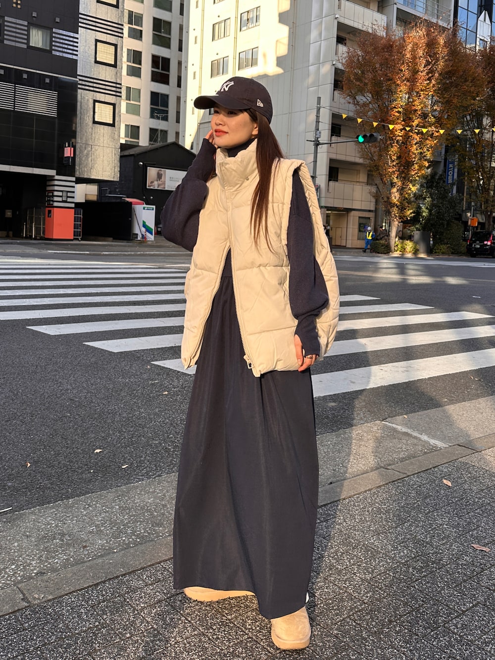 ワンピース　ムートンブーツ ワンピースを使った「ムートンブーツ」のレディース人気ファッション