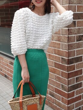 「CORNERS by KR（コーナーズバイケーアール）のCORNERS by KR　バスケットかごバッグ（かごバッグ）」を使った、あかねさん（レディース・164cm）の夏コーディネート