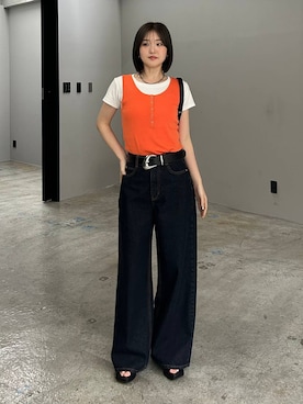 「PAGEBOY（ページボーイ）のヴィンテージバックルベルト（ベルト、ブラック系）」を使った、サエさん（レディース・159cm）の春コーディネート
