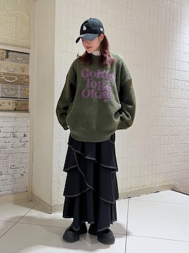 「ロゴニット」｜「アイテム（キャップ）」を使った、サエさん（レディース・159cm）の冬コーディネート