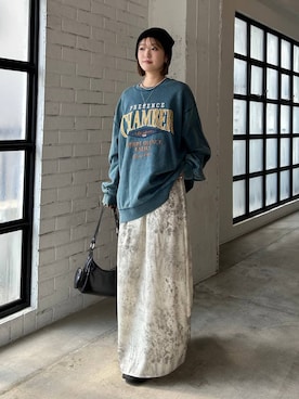 「おでかけ」｜「アイテム（スウェット）」を使った、サエさん（レディース・159cm）の冬コーディネート