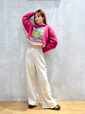 「ピンク」｜「アイテム（スウェットパンツ）」を使った、サエさん（レディース・159cm・20代）の冬コーディネート