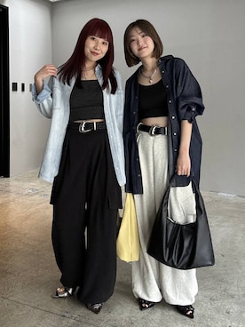 「PAGEBOY（ページボーイ）のカップツキFITキャミ（キャミソール、ブラック系）」を使った、サエさん（レディース・159cm）の冬コーディネート