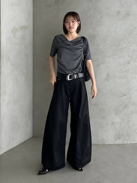 「PAGEBOY（ページボーイ）のヴィンテージバックルベルト（ベルト、ブラック系）」を使った、サエさん（レディース・159cm）の春コーディネート