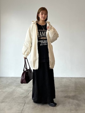 「PAGEBOY（ページボーイ）のモンスターパーカーコート【フード取り外し可能・軽量】（ブルゾン）」を使った、サエさん（レディース・159cm）の冬コーディネート