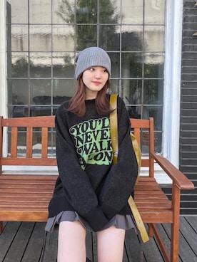 「PAGEBOY（ページボーイ）のニットビーニー（ニットキャップ/ビーニー）」を使った、サエさん（レディース・159cm）の冬コーディネート