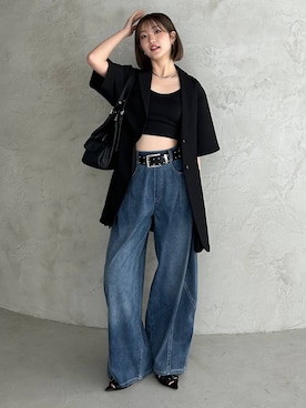 「PAGEBOY（ページボーイ）のカップツキFITキャミ（キャミソール、ブラック系）」を使った、サエさん（レディース・159cm）の春コーディネート