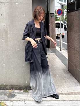 「PAGEBOY（ページボーイ）のヴィンテージバックルベルト（ベルト、ブラック系）」を使った、サエさん（レディース・159cm）の夏コーディネート