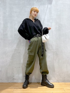 「PBLIM（ページボーイリム）のアイテム（ブーツ）」を使った、サエさん（レディース・159cm）の秋コーディネート