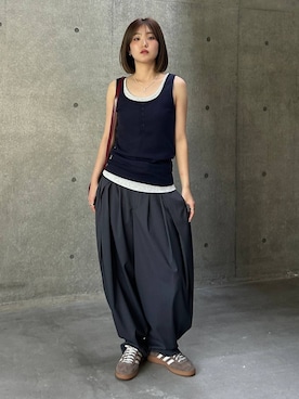「PBLIM（ページボーイリム）の《UNISEX》ヘンリーレイヤードタンク（タンクトップ、ブルー系）」を使った、サエさん（レディース・159cm）の夏コーディネート