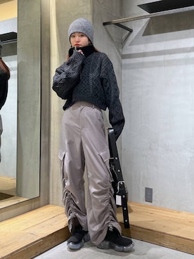 「PAGEBOY（ページボーイ）のニットビーニー（ニットキャップ/ビーニー）」を使った、サエさん（レディース・159cm）の冬コーディネート