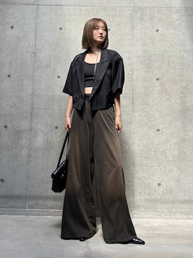 「PAGEBOY（ページボーイ）の＜まるでデニム見え！/紫外線カット/接触冷感/ストレッチ＞マルデニメガレッグパンツ（デニムパンツ、ブラック系）」を使った、サエさん（レディース・159cm）の夏コーディネート