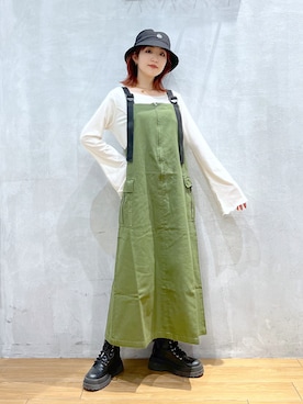 「PBLIM（ページボーイリム）のPAGEBOYLIM/ロゴ刺繍バケットハット2（ハット）」を使った、サエさん（レディース・159cm）の冬コーディネート