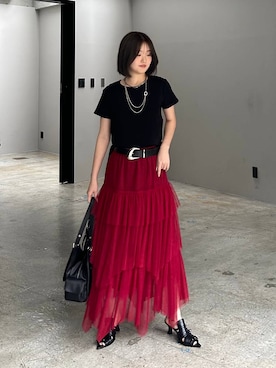 「PAGEBOY（ページボーイ）のヴィンテージバックルベルト（ベルト、ブラック系）」を使った、サエさん（レディース・159cm）の春コーディネート