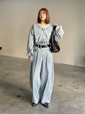 「PAGEBOY（ページボーイ）のヴィンテージバックルベルト（ベルト、ブラック系）」を使った、サエさん（レディース・159cm）の春コーディネート