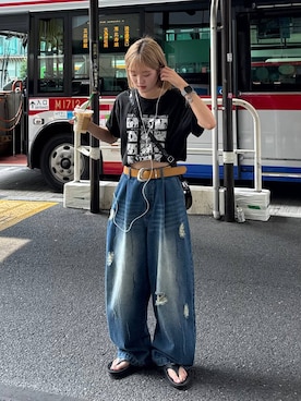 「アイテム（ベルト）」を使った、サエさん（レディース・159cm）の夏コーディネート