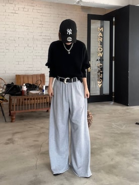 「PAGEBOY（ページボーイ）のサイドタックルーズウラケパンツ/イージーパンツ【4color・2size】（スウェットパンツ）」を使った、サエさん（レディース・159cm）の秋コーディネート