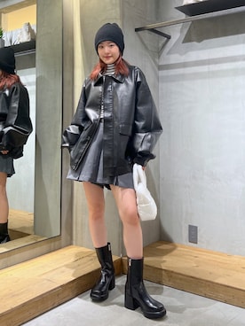 「PAGEBOY（ページボーイ）のニットビーニー（ニットキャップ/ビーニー）」を使った、サエさん（レディース・159cm）の秋コーディネート