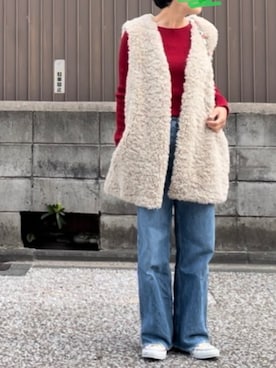 「アイテム（ベスト、ホワイト系）」を使った、MAKIさん（レディース・155cm）の秋コーディネート