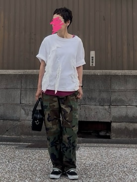 「アイテム（カーゴパンツ）」を使った、MAKIさん（レディース・154cm・40代）の夏コーディネート
