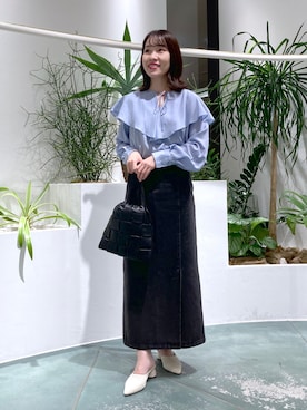 「アイテム（デニムスカート、グレー系）」を使った、nabeさん（レディース・160cm）の夏コーディネート