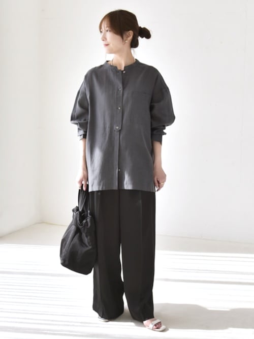 quaranciel:〈洗濯機可能〉リネン ミックス バンドカラー ポケット