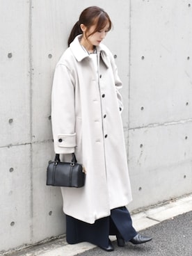 「SHIPS」｜「アイテム（ステンカラーコート）」を使った、穂坂さん（レディース・156cm）の冬コーディネート