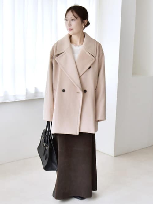 quaranciel: PURE WOOL ダブルブレスト ハーフ Pコート（ピーコート