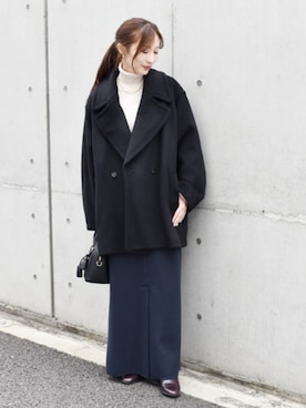 「SHIPS」｜「アイテム（ピーコート）」を使った、穂坂さん（レディース・156cm）の冬コーディネート