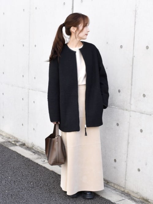 セール】quaranciel: ノーカラー パイピング ジップ コート（ノー