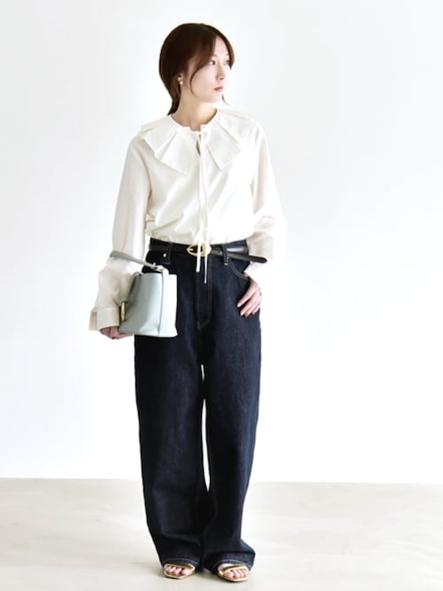quaranciel:〈洗濯機可能〉タックカラー 2way キーネック シャツ