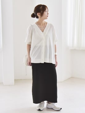 「シアーカーディガン」｜穂坂さん（レディース・156cm）の夏コーディネート