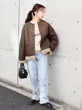 「アイテム（ノーカラーコート）」を使った、穂坂さん（骨格ウェーブ・レディース・156cm）の秋コーディネート