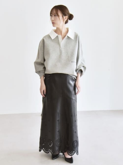 quaranciel:〈洗濯機可能〉ポンチ ロゴプリント ポロ スウェット