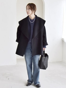 「quaranciel（カランシエル）のアイテム（その他アウター）」を使った、穂坂さん（レディース・156cm）の秋コーディネート