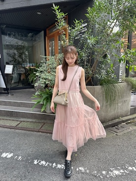 「アイテム（ワンピース/ドレス、ピンク系）」を使った、MIKIさん（レディース・163cm）の夏コーディネート