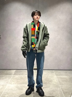 「アイテム（ストール/ショール）」を使った、山田さん（メンズ・162cm）の冬コーディネート