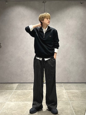 「アイテム（スウェット）」を使った、山田さん（メンズ・162cm）の秋コーディネート