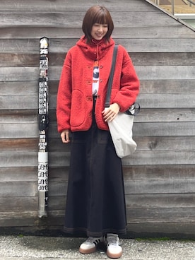 「アイテム（ブルゾン、レッド系）」を使った、kokoroさん（レディース・169cm）の秋コーディネート