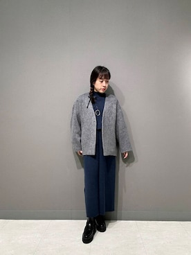 「アイテム（ノーカラージャケット）」を使った、ayane nishiさん（レディース・155cm）の秋コーディネート