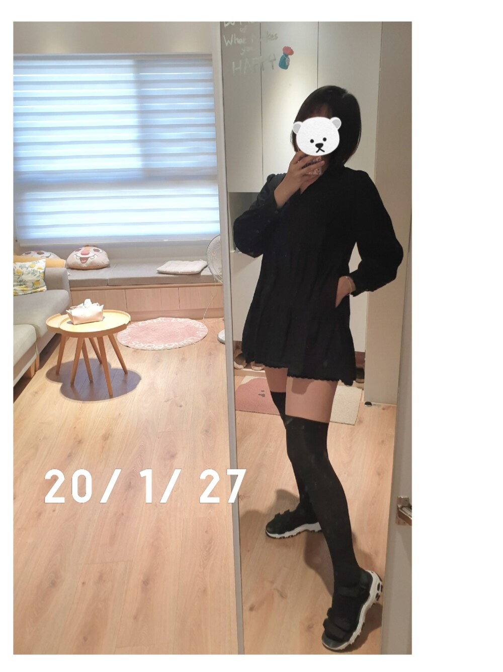 「black」｜「ZARAのアイテム（シャツワンピース、ブラック系）」を使った、🧸175さん（レディース・175cm）の冬コーディネートの1枚目の写真