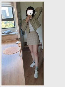 「アイテム（デニムジャケット、グリーン系）」を使った、🧸175さん（レディース・175cm）の春コーディネート