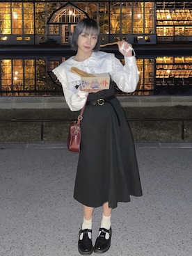 「ブラウスコーデ」｜「アイテム（ジャンパースカート）」を使った、115さん（レディース・162cm）の秋コーディネート