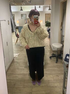 「アイテム（バレエシューズ、パープル系）」を使った、sayakaさん（レディース・159cm）の冬コーディネート