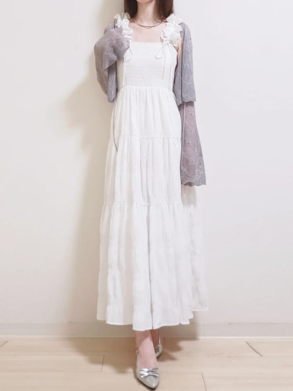 【タグ付き】mipiarl ギャザーショルダーエアリーワンピース ペチスカートM JUNOAH｜mipiarl ギャザーショルダーエアリーワンピース【一部